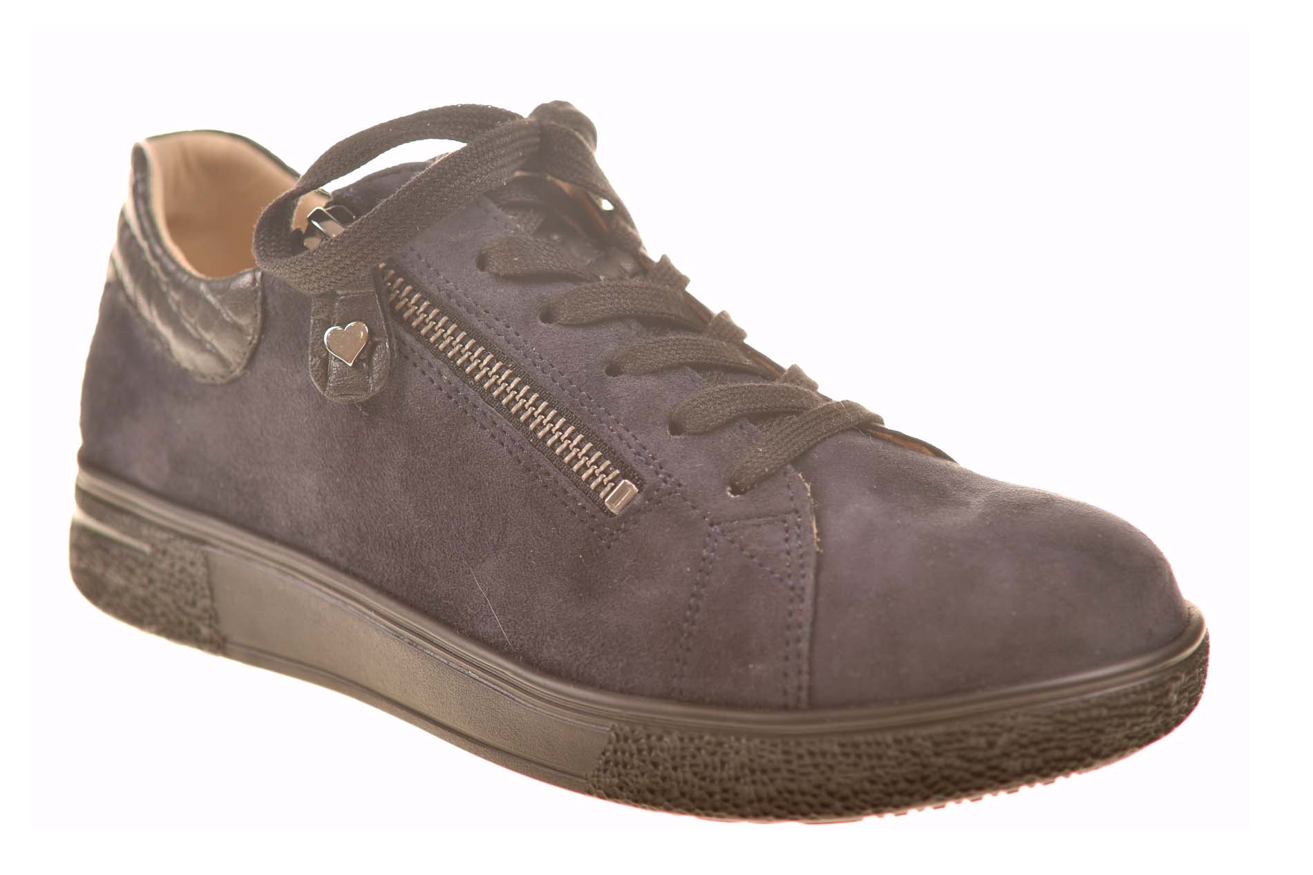Hartjes veterschoen blauw suede met zwarte leer accenten - Afbeelding 2