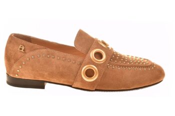 Babouche loafer met studs cognac