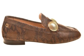 Babouche loafer met goudgarnering snakeprint leer bruin