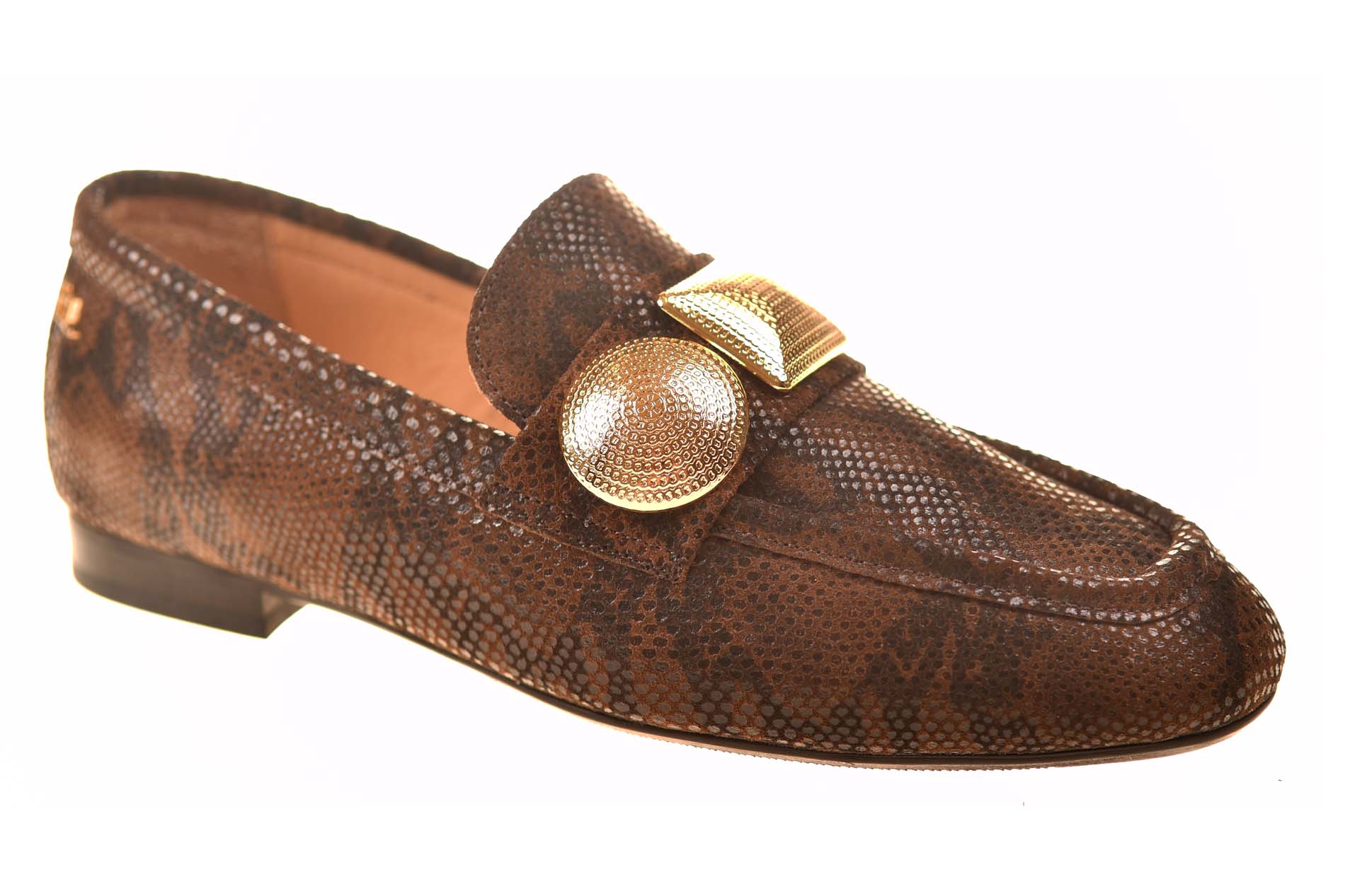 Babouche loafer met goudgarnering snakeprint leer bruin - Afbeelding 2