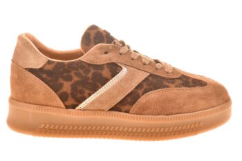 Babouche sneaker panterprint en cognac suede