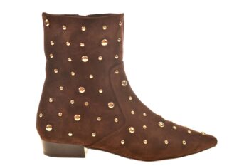 Babouche enkellaarsje met studs bruin suede