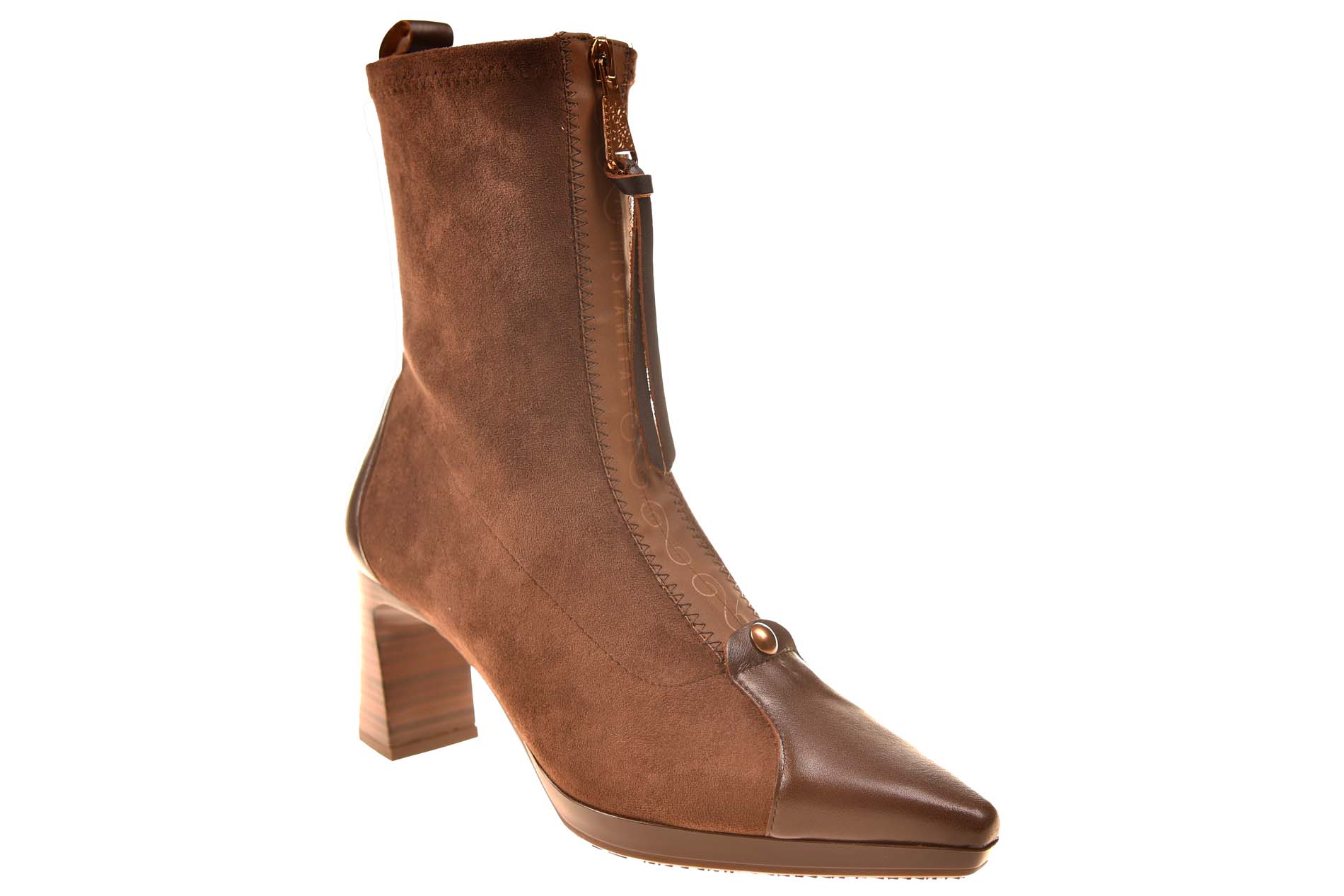 Hispanitas elegant laarsje met rits bruin suede en stretch - Afbeelding 2