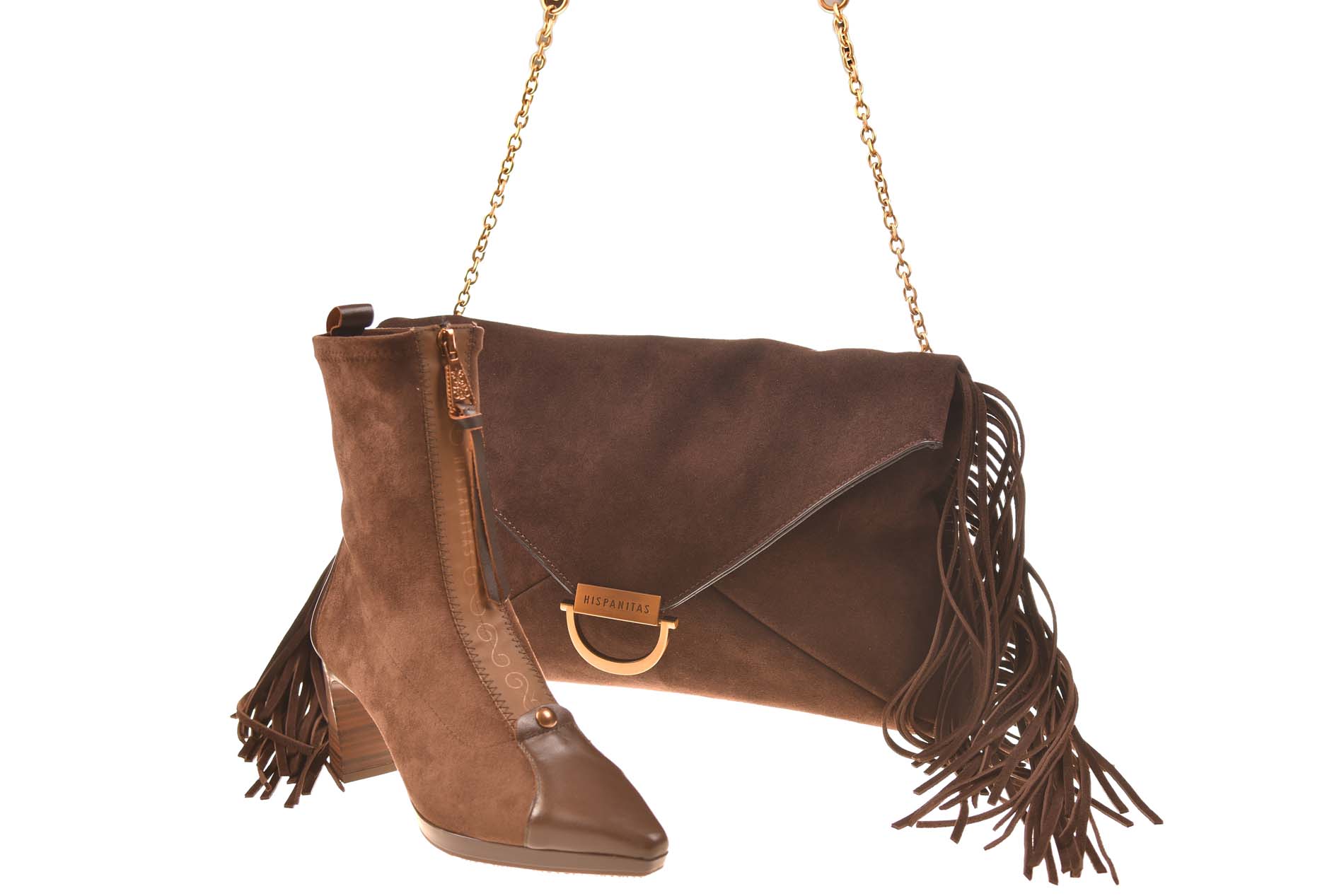 Hispanitas elegant laarsje met rits bruin suede en stretch - Afbeelding 3