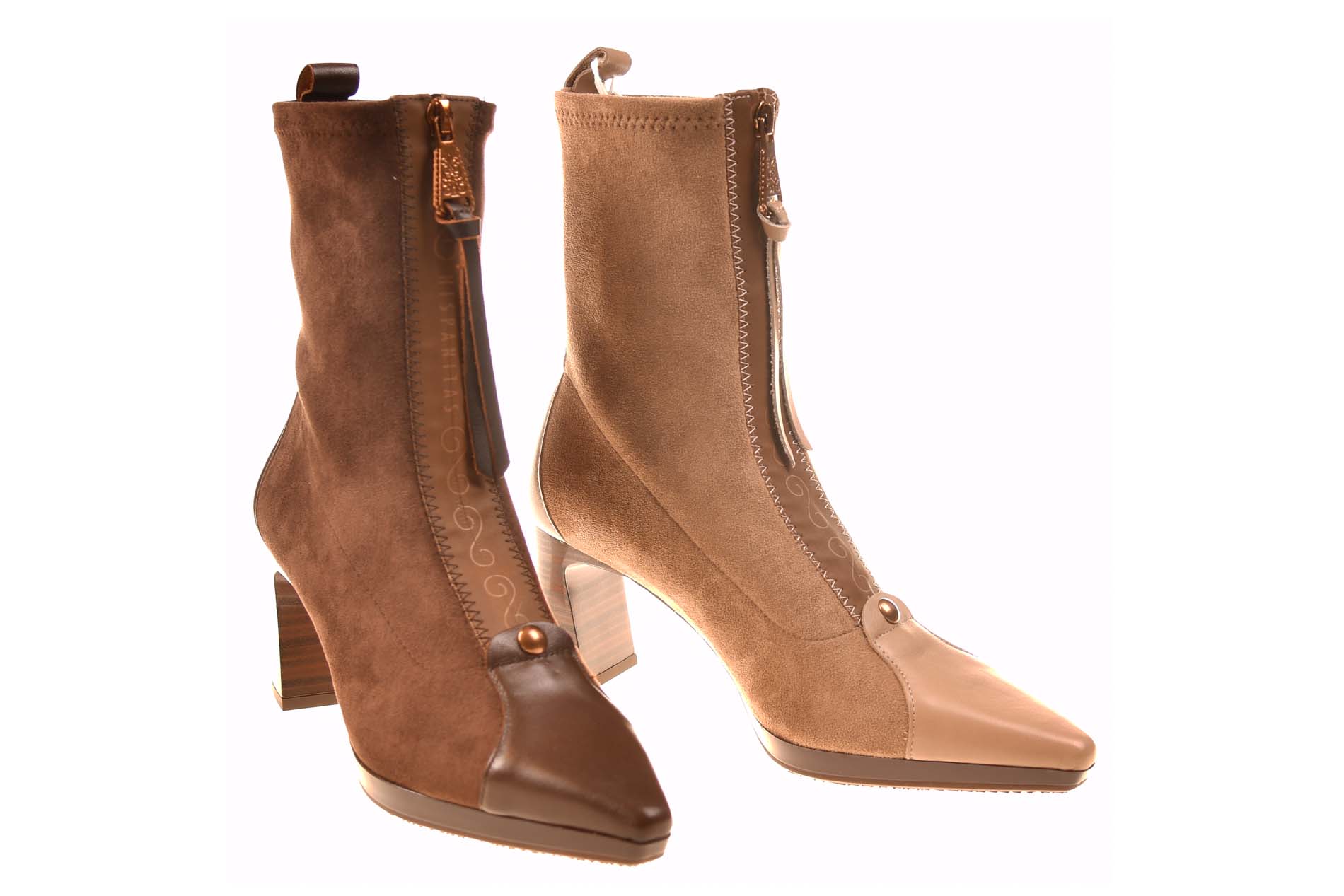 Hispanitas elegant laarsje met rits bruin suede en stretch - Afbeelding 4