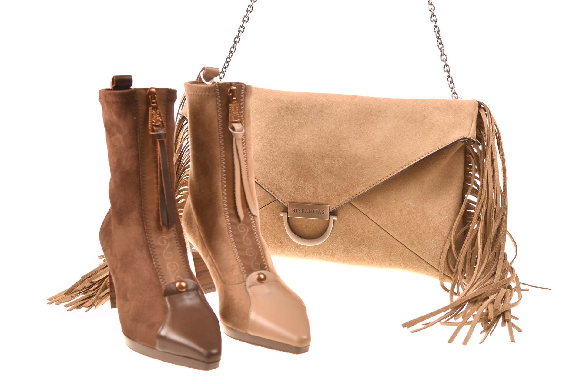 Hispanitas elegant laarsje met rits taupe suede en stretch - Afbeelding 4