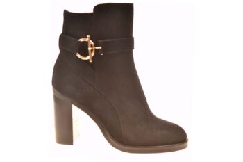 Nicole18 enkellaarsje hoge hak zwart suede en garnering
