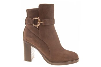 Nicole18 enkellaarsje hoge hak bruin suede en garnering