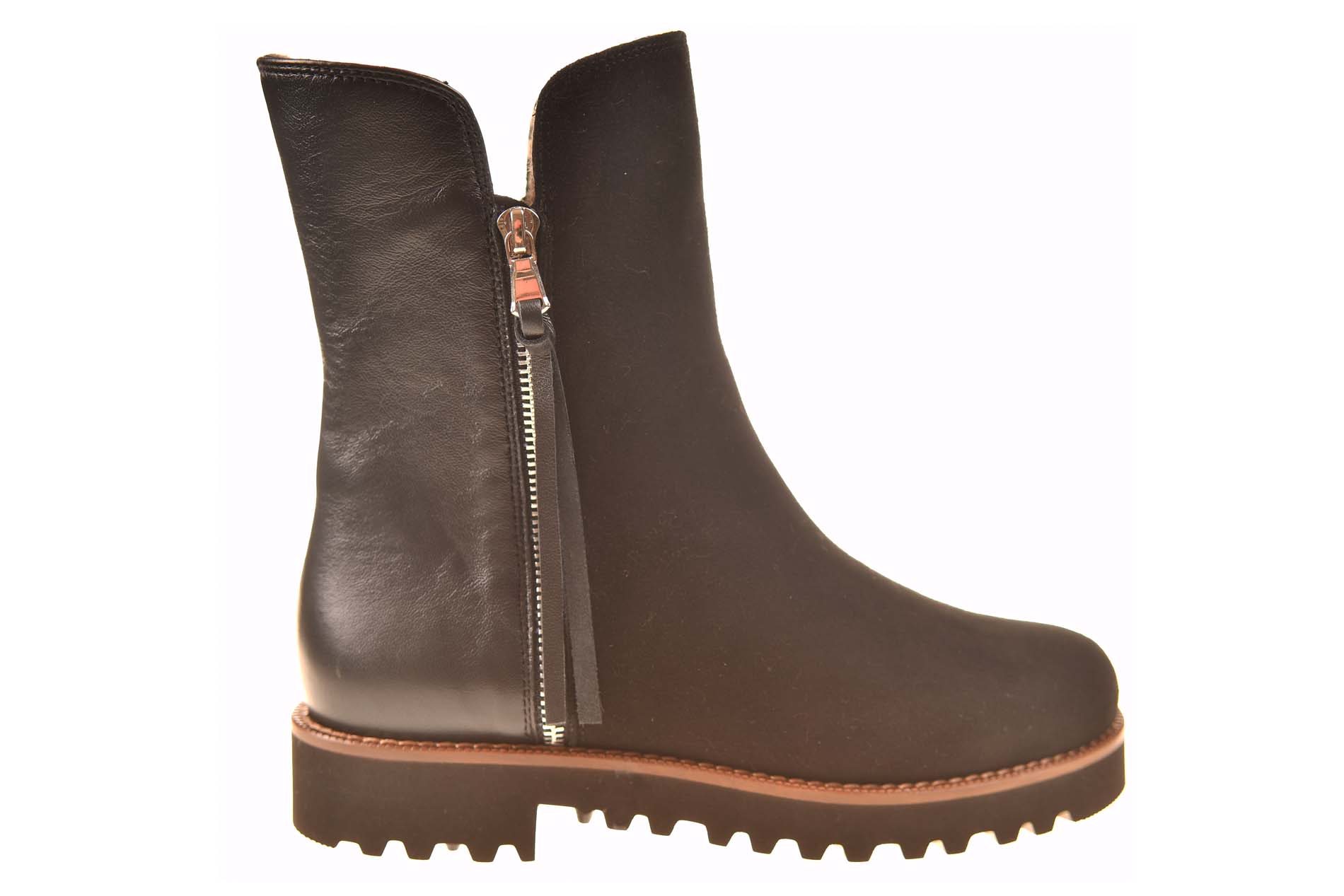Lorbac vachtboot zwart suede en leer met profielzool twee ritsen lichtgewicht