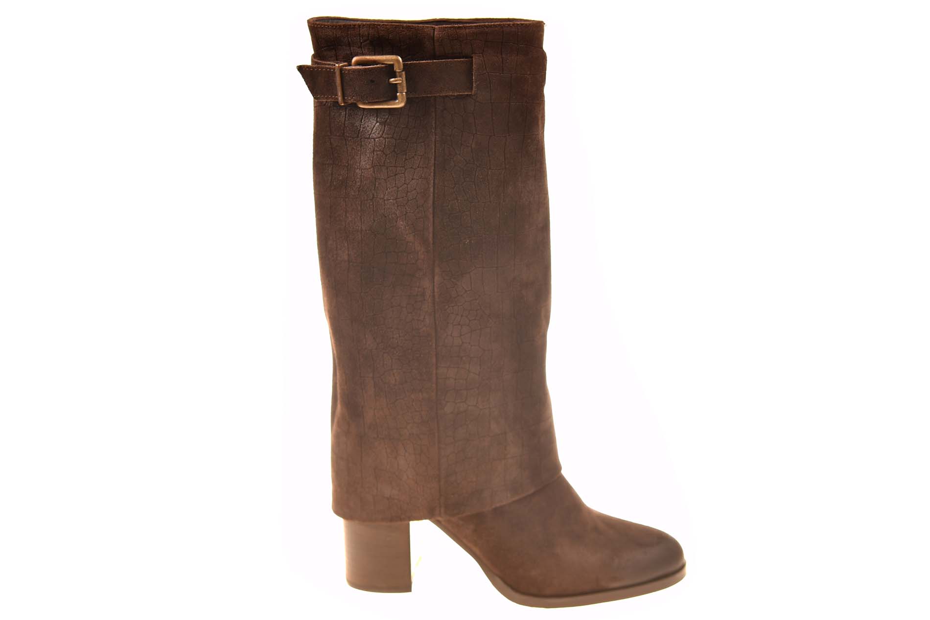 Debutto lange laars met omslag bruin suede crocoprint