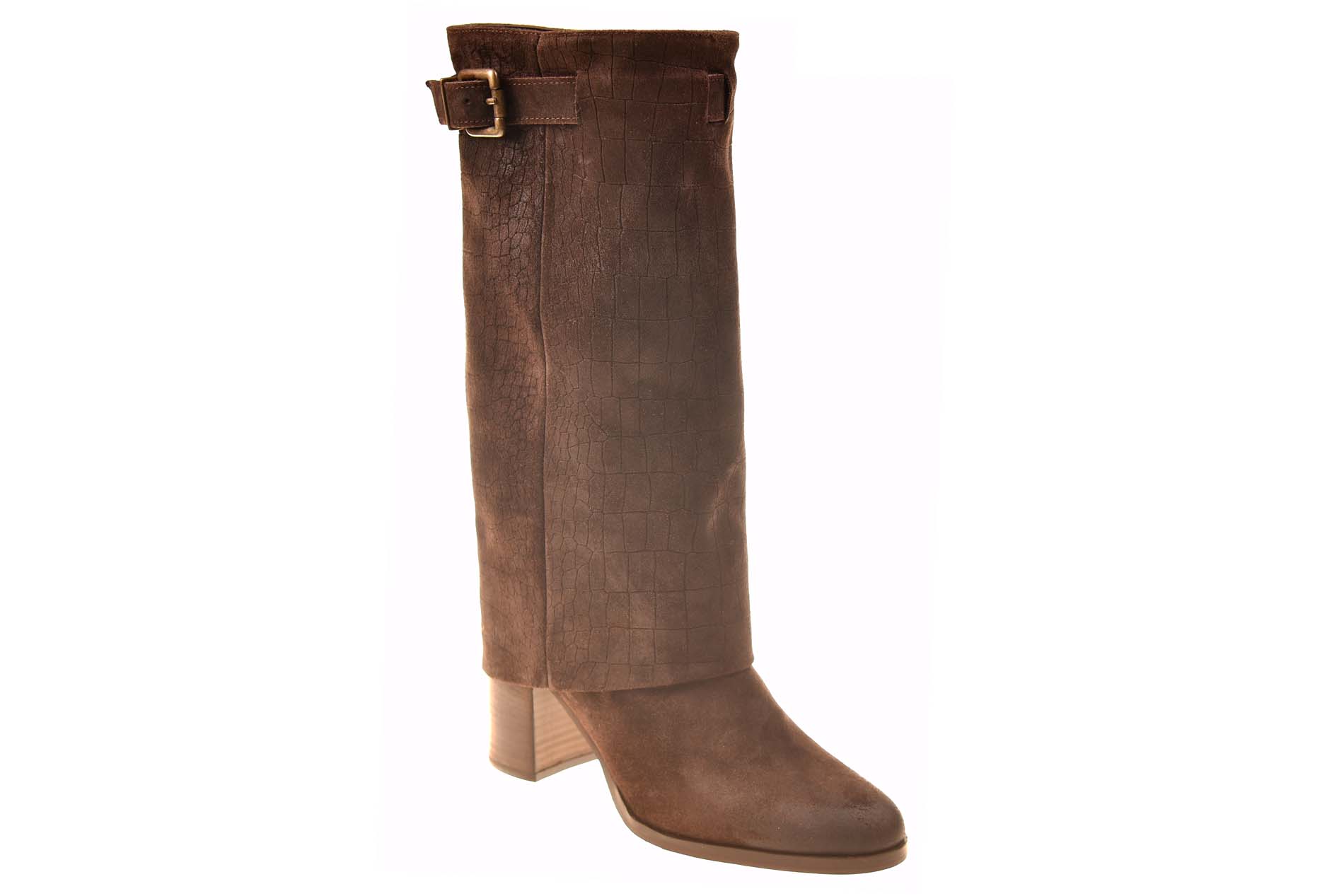Debutto lange laars met omslag bruin suede crocoprint - Afbeelding 2