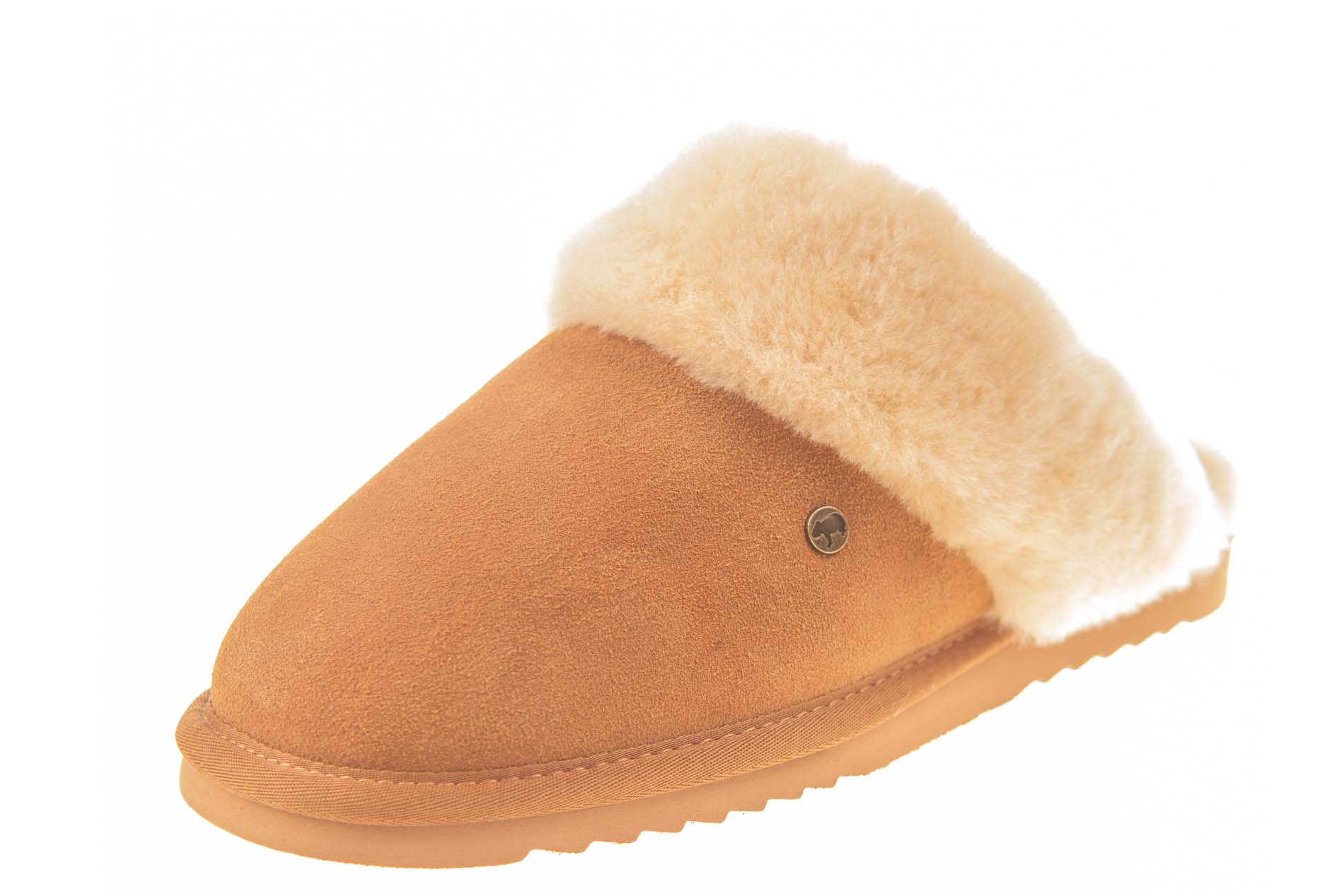 Warmbat slipper met echte vacht cognac - Afbeelding 2