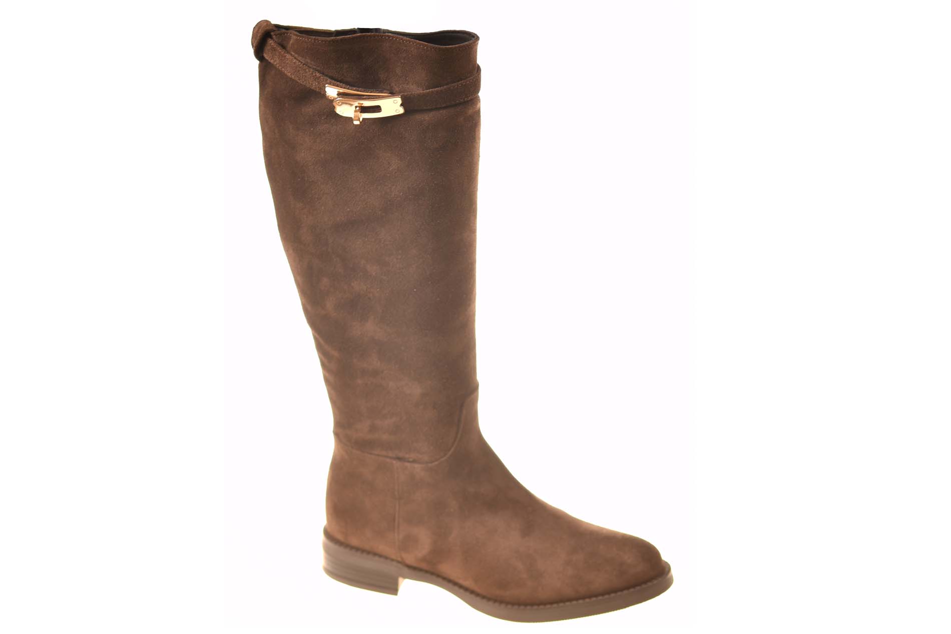 Nicole18 lange laars bruin suede met gesp